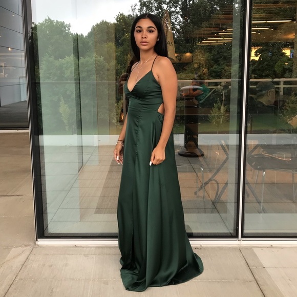 satin lace up formal dress